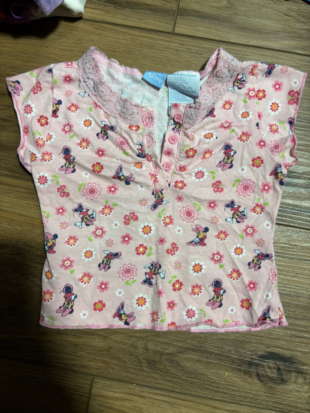 Pink Minnie Mouse Floral Pajama Top